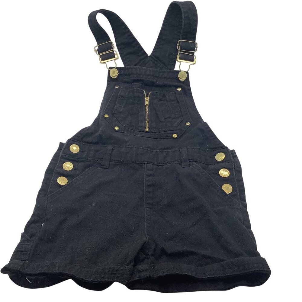Chillipop Girls Black Denim Overall Shorts With Gold Button Accents & Adjustable